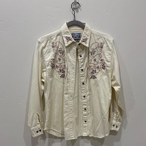 Vintage Wrangler Cream Button Down Shirt with Embroidery